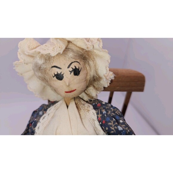 Vintage Ozark Dolls Corn AUNT DULCIE In Rocking Chair Walnut Head Folk Art - Picture 6 of 15